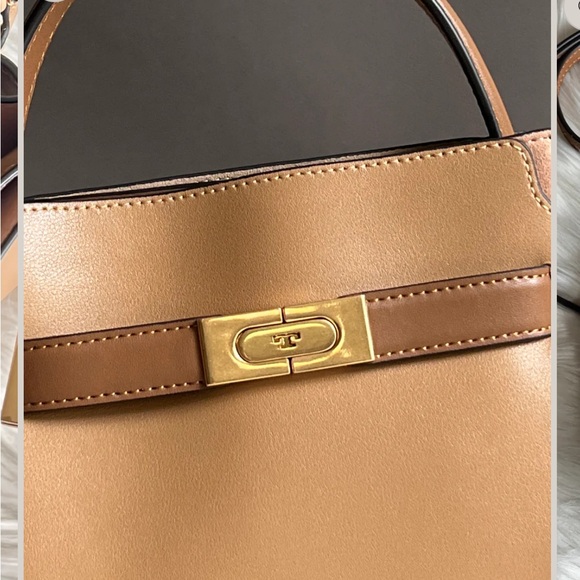 NWT Tory Burch Lee Radziwell Petite Double Bag Tiramisu Tan Leather Crossbody - Picture 9 of 13